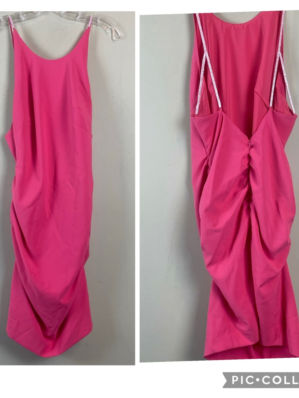 Nicole Miller dress vibrant pink rusching distinctive Rhinestone Straps Sz 8
